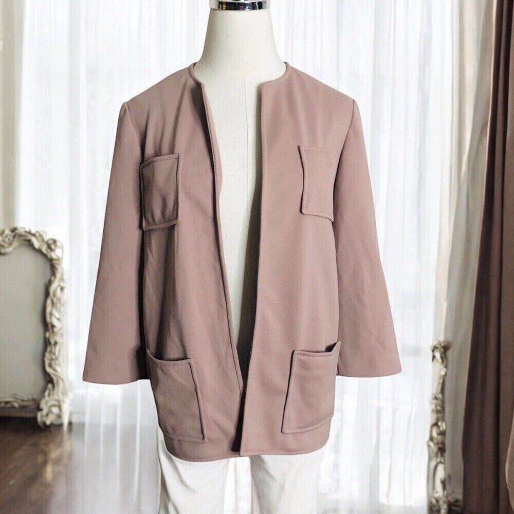 Givenchy Sport Jacket Size 10 Dusty Rose Pink Knit 3/4 Sleeve Open Front Blazer